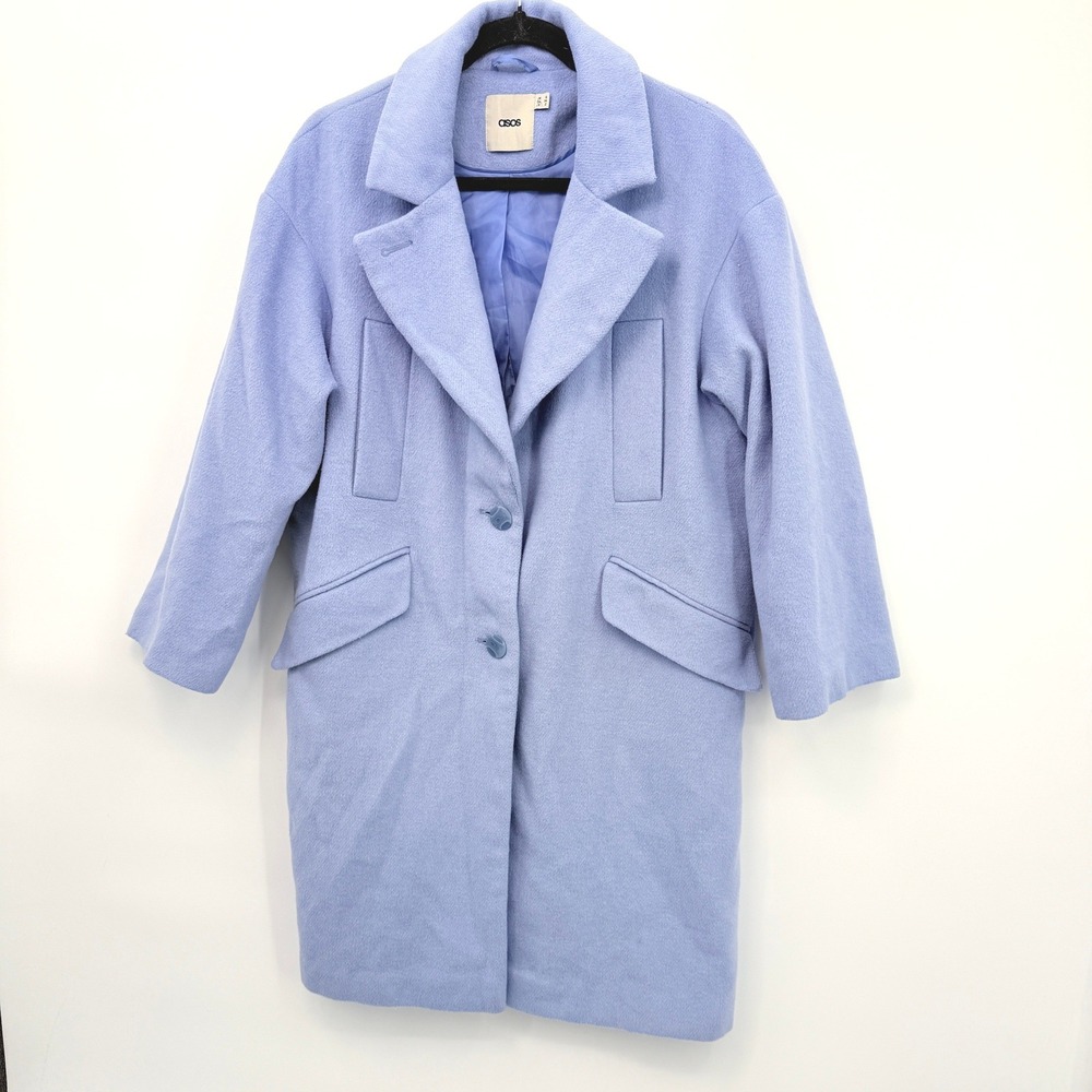 ASOS Powder Blue Tailored Coat Women's US 2 UK 6 Wool Blend Longline